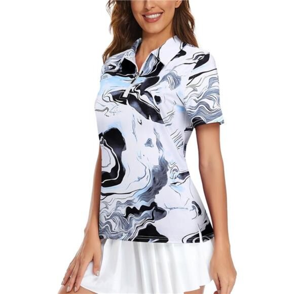 Womens Golf Shirt UPF50+ Sun Protection Short Sleeve 1/4 Zip Up Polo Workout Top - Picture 1 of 7